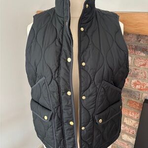 J. Crew Black Quilted Vest with Gold Accents